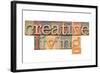 Creative Living -  Isolated Text  in Vintage Letterpress  Wood Type-PixelsAway-Framed Art Print