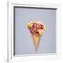 Creative Still Life of an Ice Cream Waffle Cone with Flowers on Grey Background-Fisher Photostudio-Framed Photographic Print