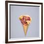 Creative Still Life of an Ice Cream Waffle Cone with Flowers on Grey Background-Fisher Photostudio-Framed Photographic Print