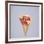 Creative Still Life of an Ice Cream Waffle Cone with Flowers on Grey Background-Fisher Photostudio-Framed Photographic Print