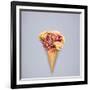 Creative Still Life of an Ice Cream Waffle Cone with Flowers on Grey Background-Fisher Photostudio-Framed Photographic Print