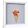 Creative Still Life of an Ice Cream Waffle Cone with Flowers on Grey Background-Fisher Photostudio-Framed Photographic Print