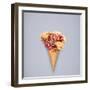 Creative Still Life of an Ice Cream Waffle Cone with Flowers on Grey Background-Fisher Photostudio-Framed Photographic Print