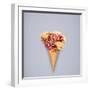 Creative Still Life of an Ice Cream Waffle Cone with Flowers on Grey Background-Fisher Photostudio-Framed Photographic Print