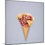 Creative Still Life of an Ice Cream Waffle Cone with Flowers on Grey Background-Fisher Photostudio-Mounted Photographic Print