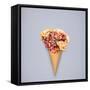 Creative Still Life of an Ice Cream Waffle Cone with Flowers on Grey Background-Fisher Photostudio-Framed Stretched Canvas