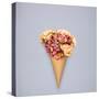 Creative Still Life of an Ice Cream Waffle Cone with Flowers on Grey Background-Fisher Photostudio-Stretched Canvas