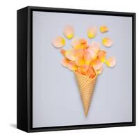 Creative Still Life of an Ice Cream Waffle Cone with Rose Petals on Grey-Fisher Photostudio-Framed Stretched Canvas