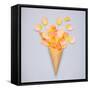 Creative Still Life of an Ice Cream Waffle Cone with Rose Petals on Grey-Fisher Photostudio-Framed Stretched Canvas