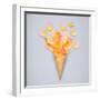 Creative Still Life of an Ice Cream Waffle Cone with Rose Petals on Grey-Fisher Photostudio-Framed Photographic Print