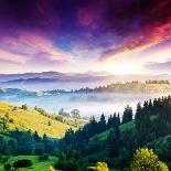 Majestic Sunset in the Mountains Landscape. Dramatic Sky. Carpathian, Ukraine, Europe. Beauty World-Creative Travel Projects-Stretched Canvas