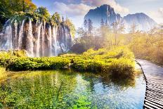 Majestic View on Waterfall with Turquoise Water and Sunny Beams in the Plitvice Lakes National Park-Creative Travel Projects-Photographic Print