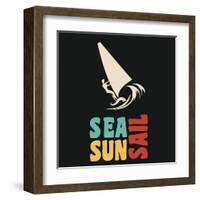 Creative Vintage Poster with Windsurfing. Sea, Sun, Sail. Print on T-Shirts and Bags, Labels and Ad-Svesla Tasla-Framed Art Print