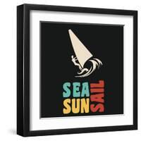 Creative Vintage Poster with Windsurfing. Sea, Sun, Sail. Print on T-Shirts and Bags, Labels and Ad-Svesla Tasla-Framed Art Print