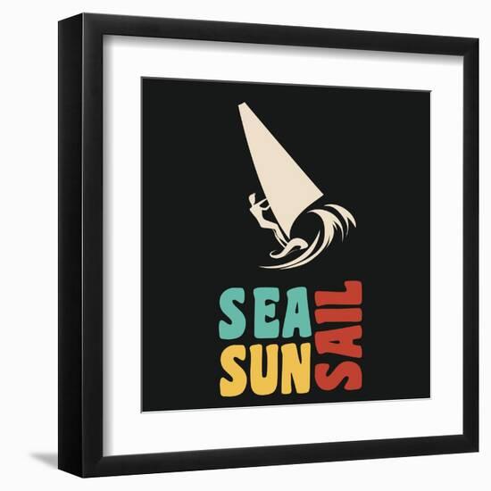 Creative Vintage Poster with Windsurfing. Sea, Sun, Sail. Print on T-Shirts and Bags, Labels and Ad-Svesla Tasla-Framed Art Print