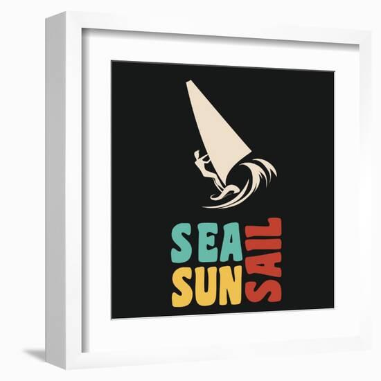 Creative Vintage Poster with Windsurfing. Sea, Sun, Sail. Print on T-Shirts and Bags, Labels and Ad-Svesla Tasla-Framed Art Print