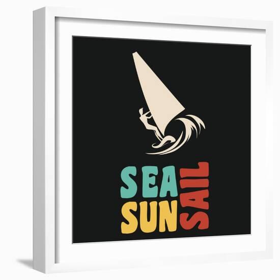Creative Vintage Poster with Windsurfing. Sea, Sun, Sail. Print on T-Shirts and Bags, Labels and Ad-Svesla Tasla-Framed Art Print
