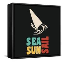 Creative Vintage Poster with Windsurfing. Sea, Sun, Sail. Print on T-Shirts and Bags, Labels and Ad-Svesla Tasla-Framed Stretched Canvas