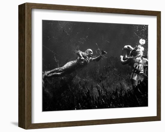 Creature from the Black Lagoon, Shooting Underwater Scene, 1954-null-Framed Photo