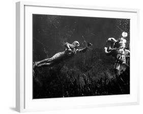 Creature from the Black Lagoon, Shooting Underwater Scene, 1954-null-Framed Photo