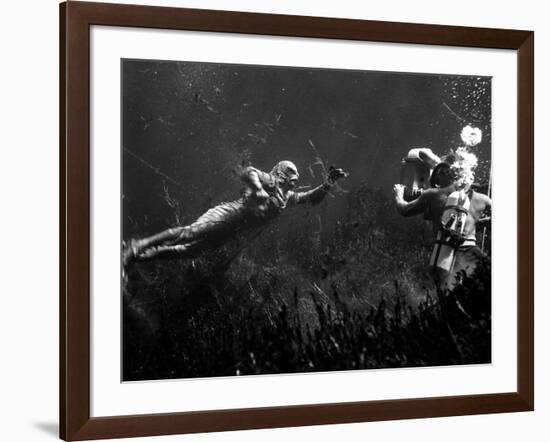 Creature from the Black Lagoon, Shooting Underwater Scene, 1954-null-Framed Photo