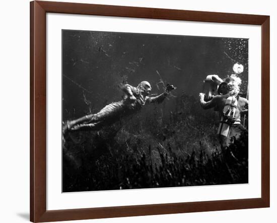 Creature from the Black Lagoon, Shooting Underwater Scene, 1954-null-Framed Photo