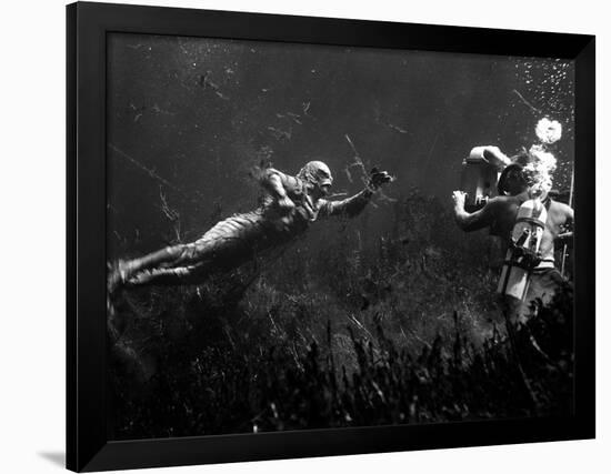 Creature from the Black Lagoon, Shooting Underwater Scene, 1954-null-Framed Photo