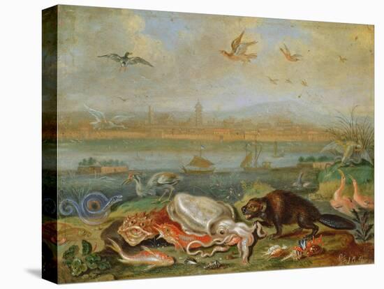 Creatures from the Four Continents in a Landscape with a View of Canton in the Background-Ferdinand van Kessel-Stretched Canvas