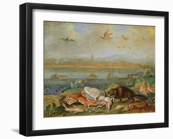 Creatures from the Four Continents in a Landscape with a View of Canton in the Background-Ferdinand van Kessel-Framed Giclee Print