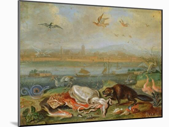 Creatures from the Four Continents in a Landscape with a View of Canton in the Background-Ferdinand van Kessel-Mounted Giclee Print