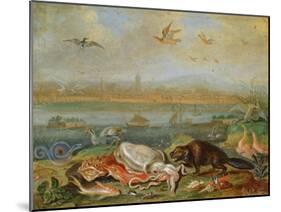 Creatures from the Four Continents in a Landscape with a View of Canton in the Background-Ferdinand van Kessel-Mounted Giclee Print