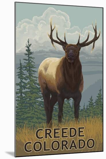 Creede, Colorado - Elk Scene-Lantern Press-Mounted Art Print