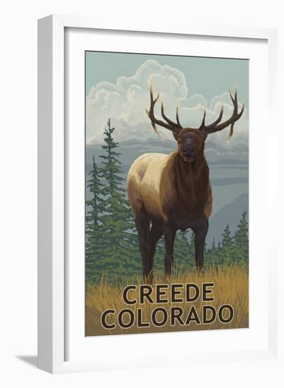 Creede, Colorado - Elk Scene-Lantern Press-Framed Art Print