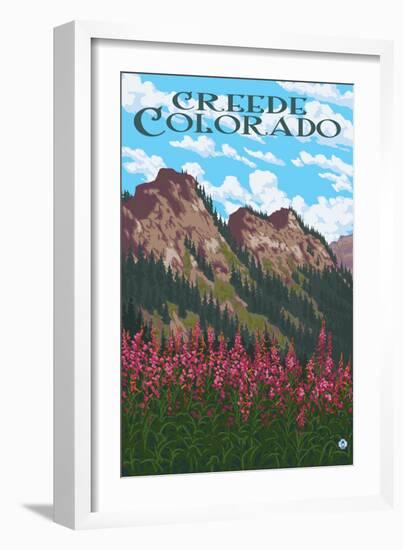 Creede, Colorado - Fireweed and Mountain-Lantern Press-Framed Art Print