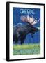 Creede, Colorado - Moose in the Moonlight-Lantern Press-Framed Art Print