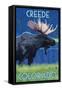 Creede, Colorado - Moose in the Moonlight-Lantern Press-Framed Stretched Canvas