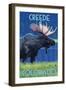 Creede, Colorado - Moose in the Moonlight-Lantern Press-Framed Art Print