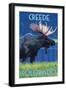 Creede, Colorado - Moose in the Moonlight-Lantern Press-Framed Art Print