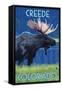 Creede, Colorado - Moose in the Moonlight-Lantern Press-Framed Stretched Canvas