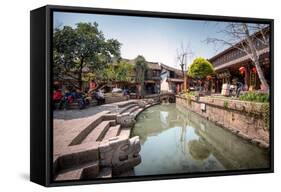 Creek at Square Market in Lijiang, Yunnan, China, Asia-Andreas Brandl-Framed Stretched Canvas