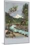 Creek with Mt. Hood in Background, Oregon-null-Mounted Art Print