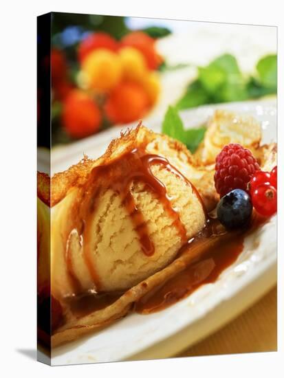 Crêpes with Ice Cream, Berries and Caramel Sauce-null-Stretched Canvas