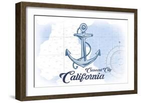 Crescent City, California - Anchor - Blue - Coastal Icon-Lantern Press-Framed Art Print