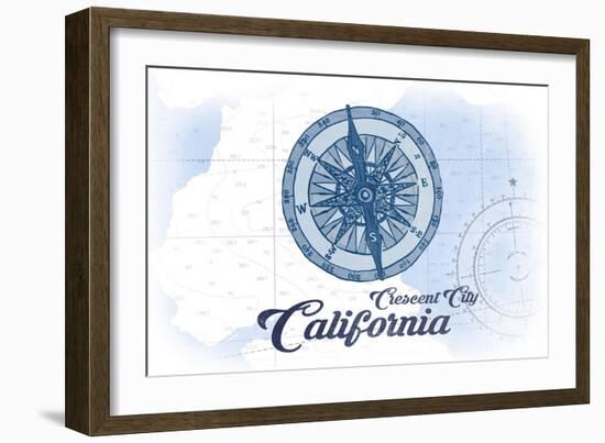 Crescent City, California - Compass - Blue - Coastal Icon-Lantern Press-Framed Art Print