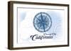 Crescent City, California - Compass - Blue - Coastal Icon-Lantern Press-Framed Art Print