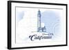 Crescent City, California - Lighthouse - Blue - Coastal Icon-Lantern Press-Framed Art Print