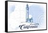 Crescent City, California - Lighthouse - Blue - Coastal Icon-Lantern Press-Framed Stretched Canvas