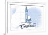 Crescent City, California - Lighthouse - Blue - Coastal Icon-Lantern Press-Framed Premium Giclee Print