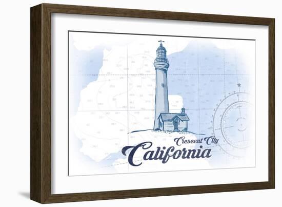 Crescent City, California - Lighthouse - Blue - Coastal Icon-Lantern Press-Framed Art Print