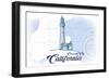 Crescent City, California - Lighthouse - Blue - Coastal Icon-Lantern Press-Framed Art Print